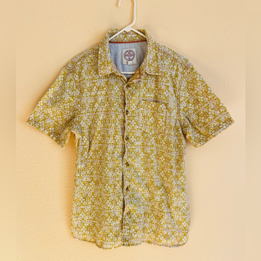 Fat Face Men's Gold Yellow Patterned Button Down Shirt, 100% Cotton, Size Large